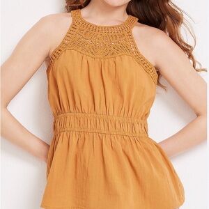 Maurices Mustard Crochet Detail Halter Top Xsmall